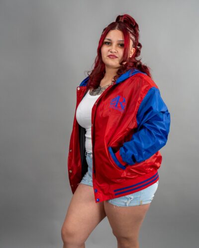 Nylon Hooded Varsity Letterman Jacket